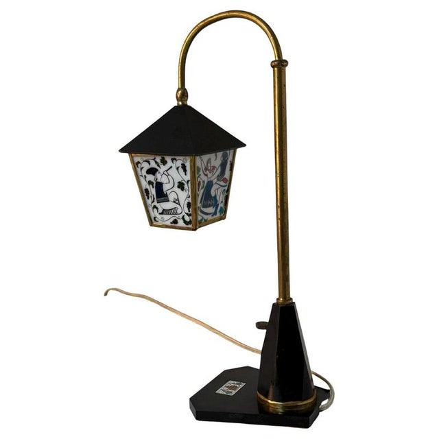 Vintage Art Deco Table Lamp with Stained Glass Shade and Decorative Base, Ukraine, 1960s For Sale - Image 6 of 9