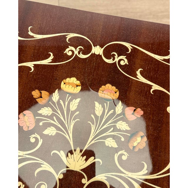 Brown Vintage Italian Rococo Marquetry Fruitwood Console Hall Table For Sale - Image 8 of 12