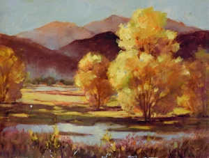 Vintage Autumn Mountain Landscape Painting