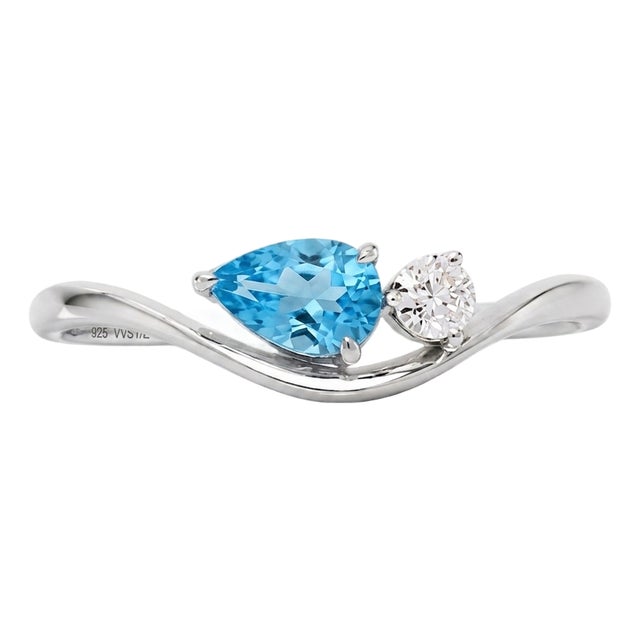 Swiss Blue Topaz Pear Ring | 925 Silver December Birthstone Ring | Minimalist Gemstone Ring Us 7 (All Sizes Available) For Sale
