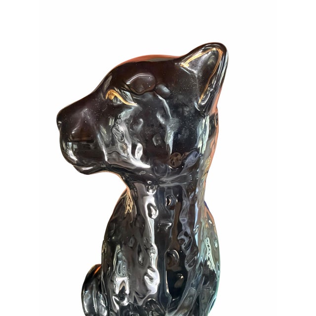 Vintage Black Ceramic Cat Cheetah Panther Statue Gold Accent Panther Sculpture |Hollywood Regency Animal Figurine For Sale - Image 10 of 11