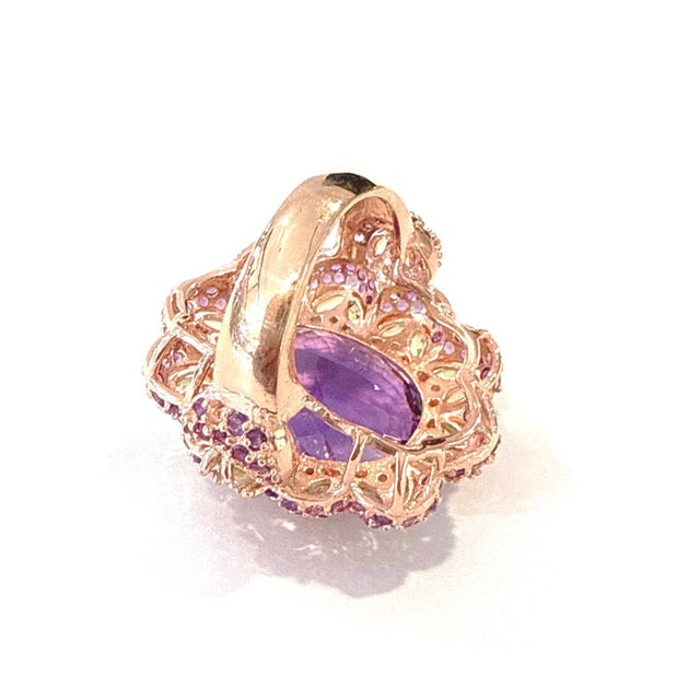 Bochic "Orient" Vintage Amethyst & Multi Gem Cocktail Ring Set 18K Gold & Silver For Sale In New York - Image 6 of 18