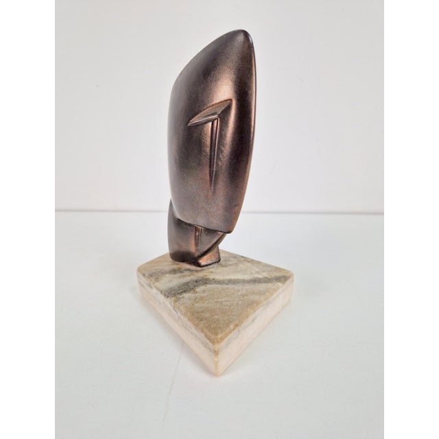 Beige Vintage Abstract Sculpture on Marble Base, 1960s For Sale - Image 8 of 9