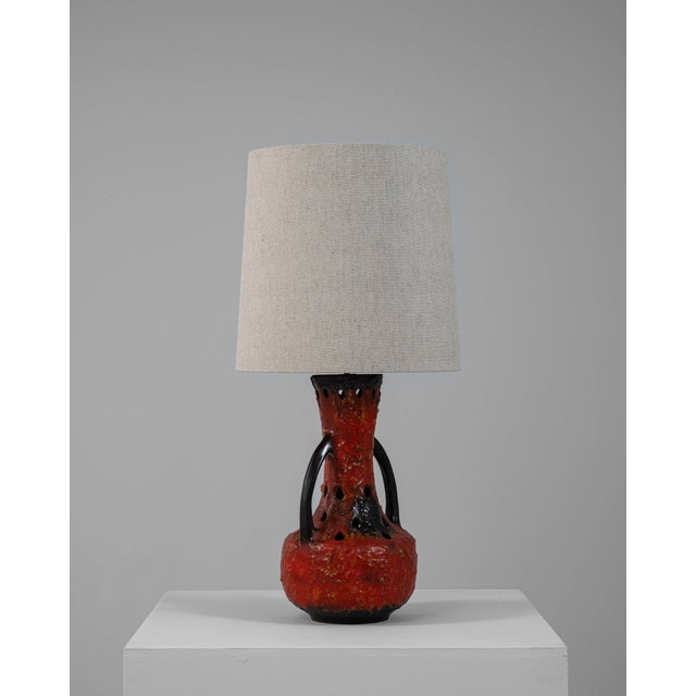 Mid 20th Century German Red Fat Lava Glazed Ceramic Table Lamp For Sale - Image 9 of 12