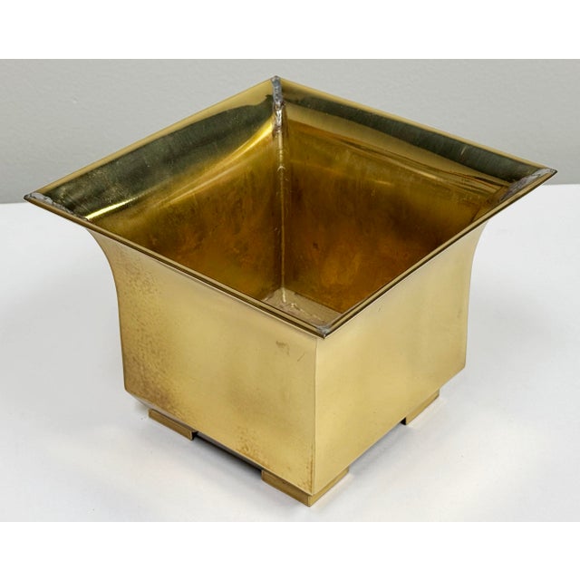 Postmodern Vintage Postmodern Square Brass Cachepot Planter For Sale - Image 3 of 11