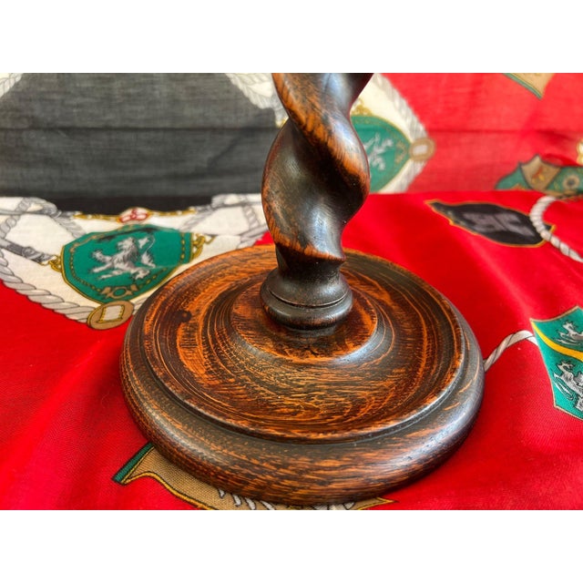 Pair Antique English Oak Barley Twist Candlesticks Candelabras Candle Holders For Sale - Image 13 of 18