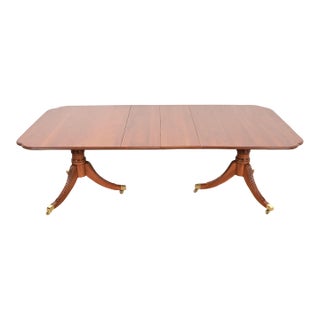 Henkel Harris Style Georgian Solid Cherry Wood Double Pedestal Extension Dining Table, Newly Refinished For Sale