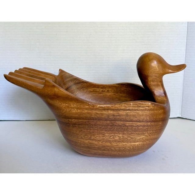 Mid-Century Modern Hand-Carved Wood Duck Salad Bowl Set With Serving Bowl - 9 Pieces For Sale - Image 10 of 12