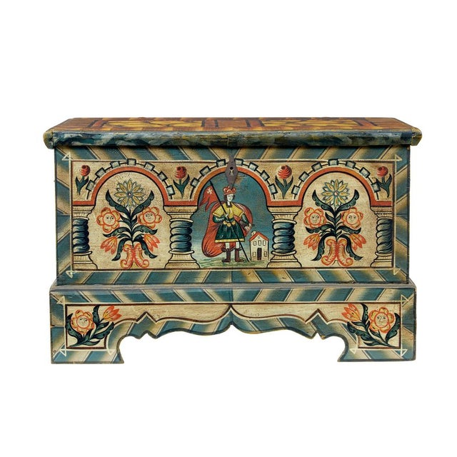 Antique Alpine Region Hand Painted Marriage Chest, 1890 For Sale - Image 10 of 11