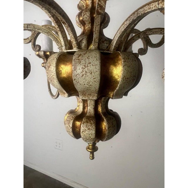 1930s Italian (12) Light Painted & Parcel Gilt Chandelier For Sale - Image 10 of 11