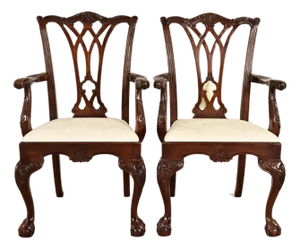 Drexel Heritage Chippendale Carved Mahogany Armchairs, Pair