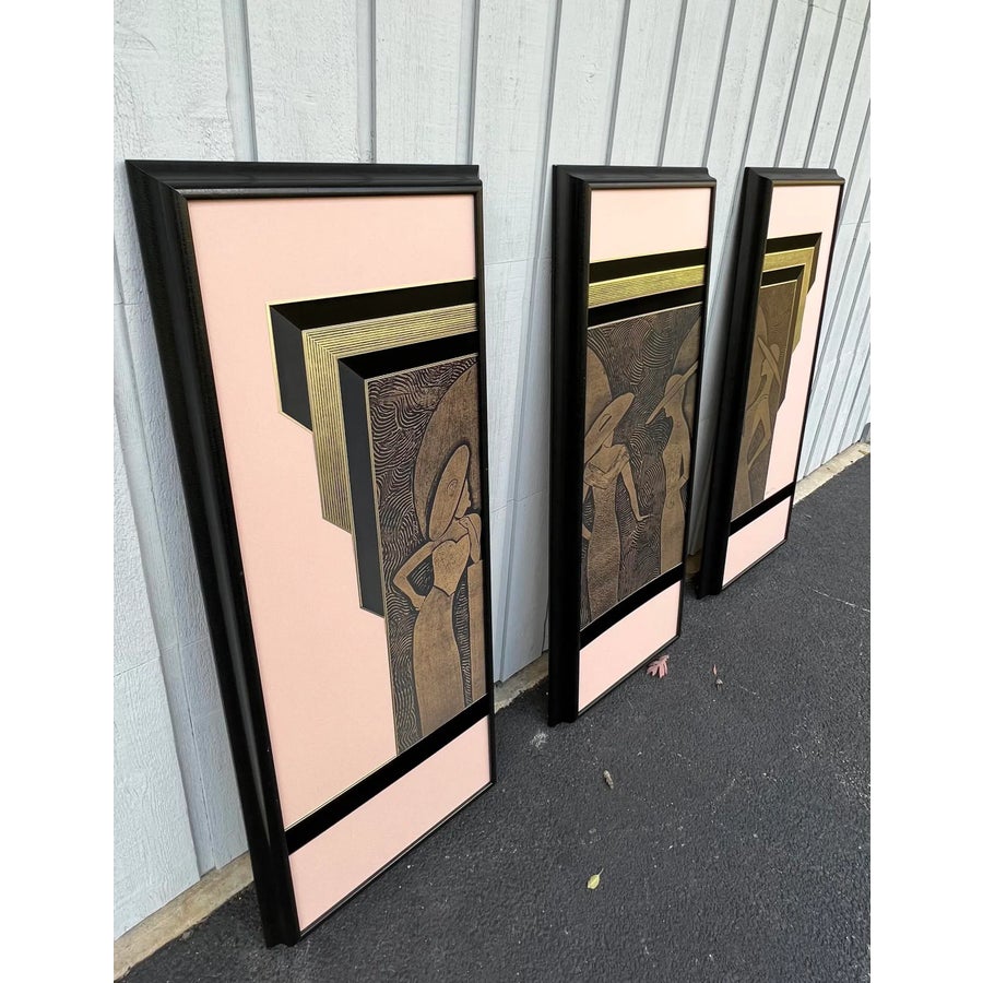 Signed Vintage Kinder Harris Art Deco Style Pink Female Figurative 