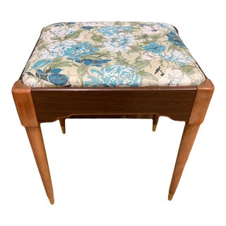 Vintage Small Floral Footstool With Brass Feet For Sale