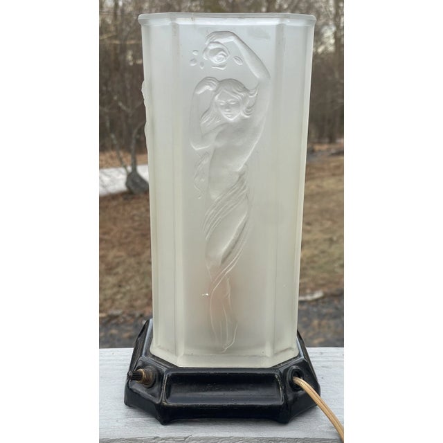 Antique Art Deco Tiffin Frost Glass Torchiere Lamp 1920 Nude Nouveau For Sale - Image 9 of 15