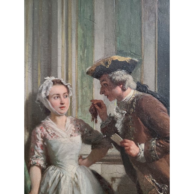 Realism Prudent-Louis Leray Antique 19th Century French Oil Painting Interior Courting Scene For Sale - Image 3 of 17