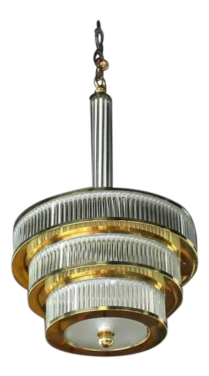 Mid-Century Modern Glass and Brass Three-Tier Light Fixture