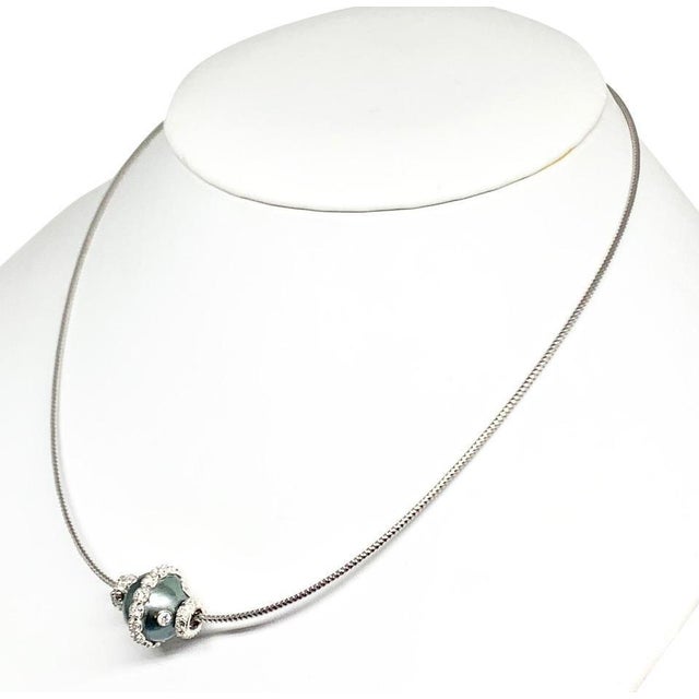 Diamond Tahitian Pearl Necklace 0.60 TCW 14k Gold Certified For Sale - Image 10 of 10