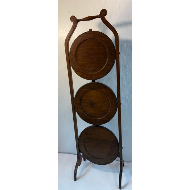 Brown Vintage English Folding Muffin or Pie Stand For Sale - Image 8 of 11