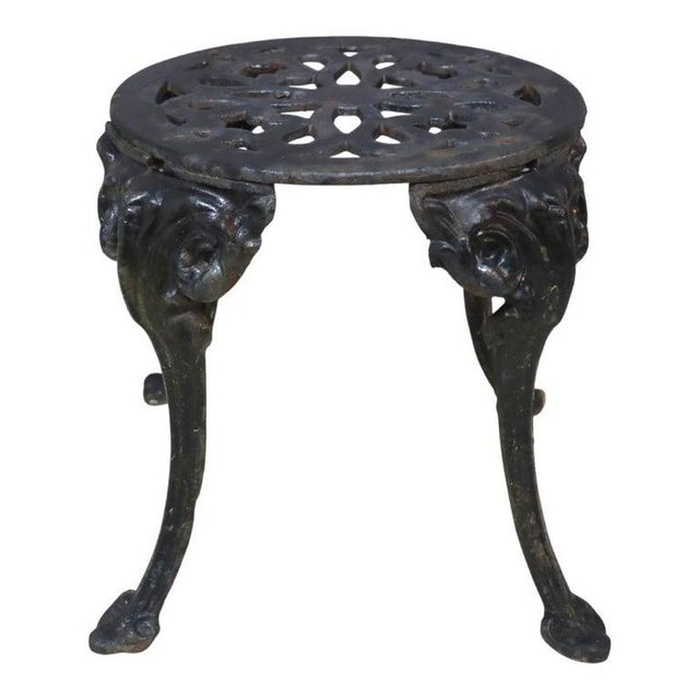 Black 3 Antique Cast Iron Garden Side Tables/Stools C1920 For Sale - Image 8 of 8