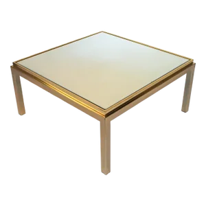 Vintage Brass Coffee Table W/ Mirrored Glass Top