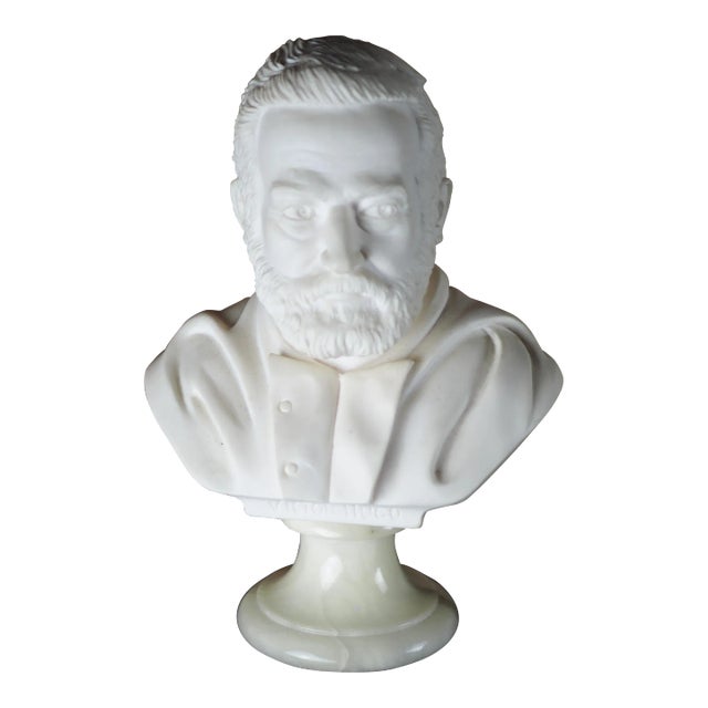 Vintage Arnaldo Giannelli Victor Hugo Alabaster Bust For Sale