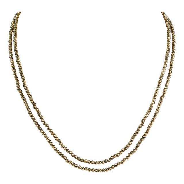 73 Ct Pyrite Beaded Double Strand Necklace With Silver Clasp 2.8mm Beads 18” Long For Sale