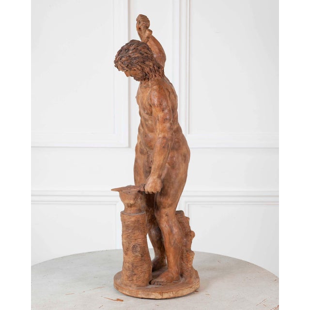 19th Century 19th Century Italian Terracotta Statuette of Vulcan Forging a Dagger on an Anvil For Sale - Image 5 of 9