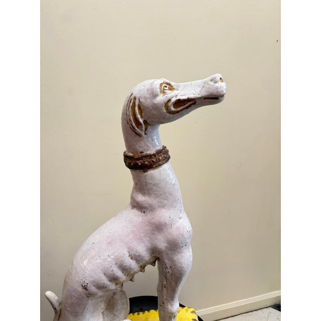 White 1970s Italian Terracotta Glazed Greyhound on Seated Base For Sale - Image 8 of 12
