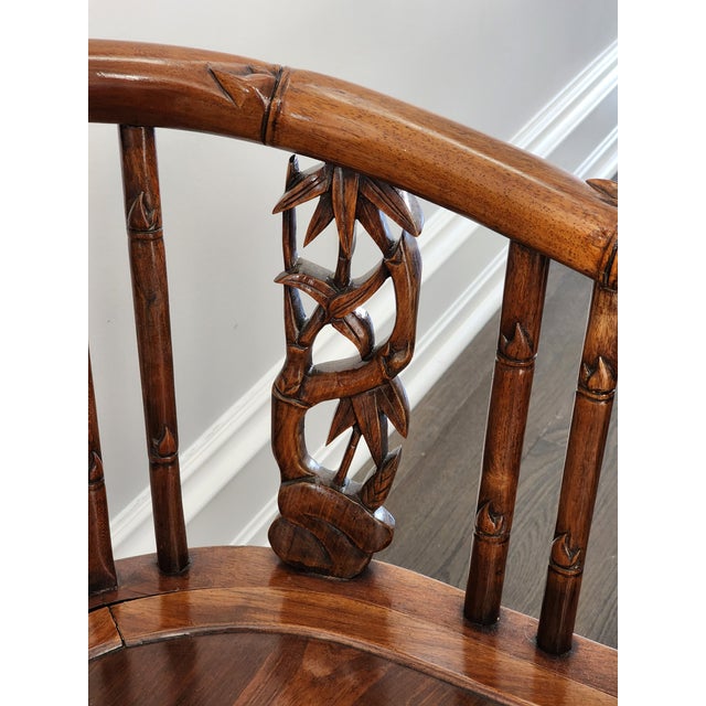 Chinese Hand Carved Wood Horseshoe Armchair For Sale - Image 3 of 8