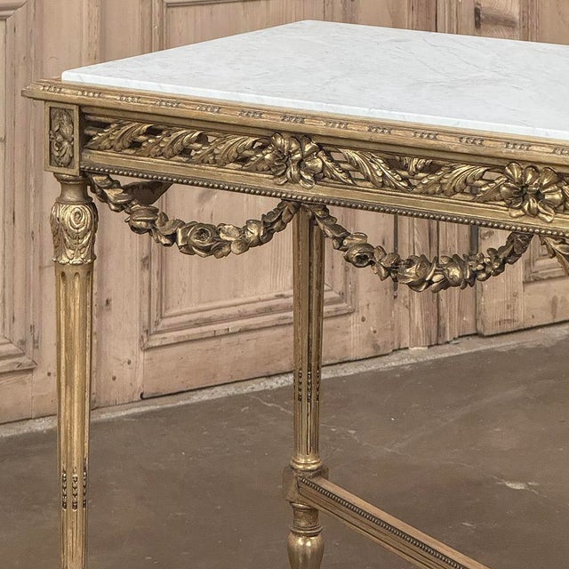 Late 19th Century 19th Century French Louis XVI Giltwood Center Table With Carrara Marble For Sale - Image 5 of 12