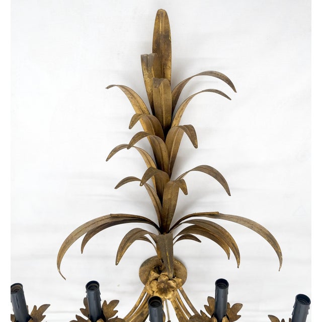 9 "Candles" Light Gilt Metal Sheaf of Leaves Motive Italian Wall Sconce MINT! For Sale - Image 11 of 12