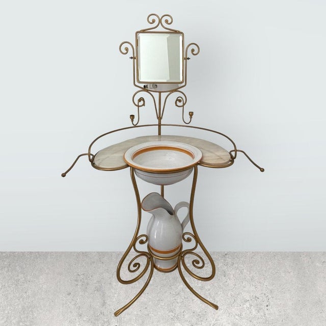 Italian Marble Washing Table with Mirror, 1980s For Sale - Image 11 of 12