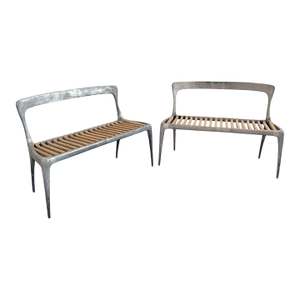 Organic Modern Cast Aluminum and Teak Bench by John Reeves