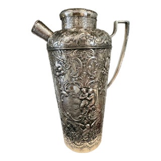 Early 20th Century Decorative Silver Repousse Cocktail Shaker - Shake Up Your Bar! For Sale