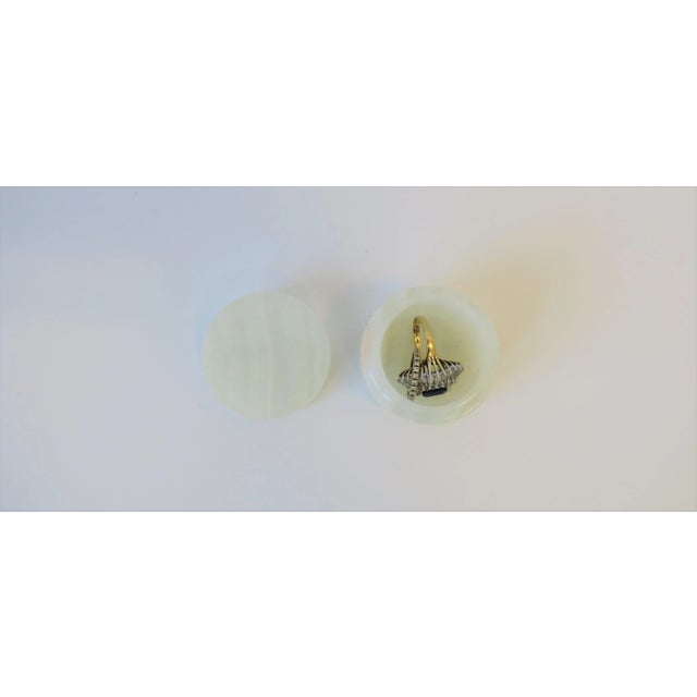 Gemstone Italian White Onyx Marble Round Box For Sale - Image 7 of 12