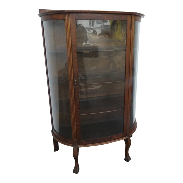 Larkin Early 1900s Claw Feet Oak Display Curio Cabinet Cupboard 5876 For Sale