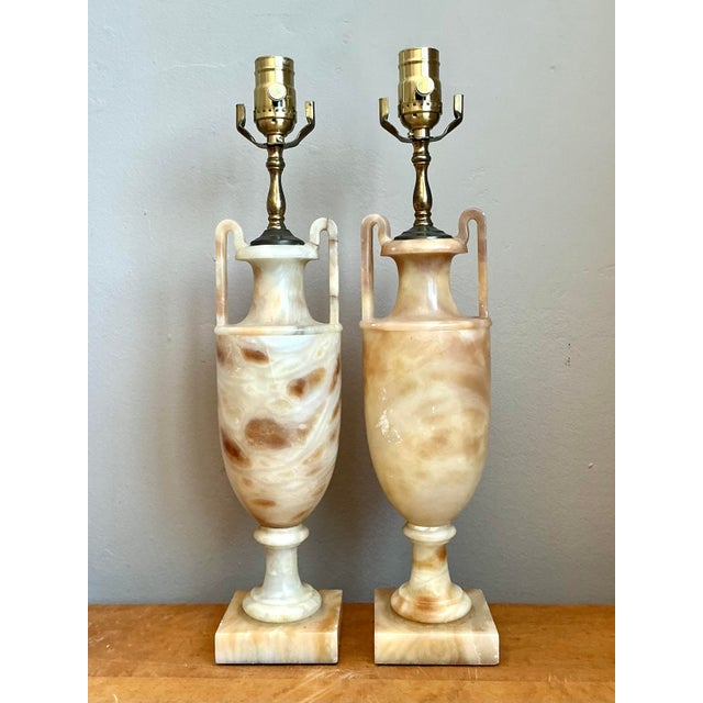 Mid 20th Century Vintage Onyx Urn Lamps - A Pair For Sale - Image 5 of 12