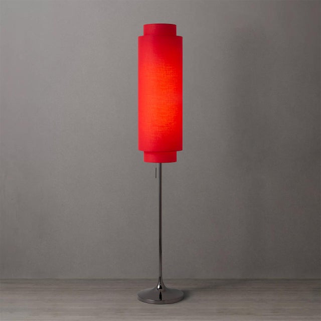 Lollipop Floor Lamp - Black Nickel, Crimson Red Linen Double Shade, on/Off Pull Chain For Sale - Image 4 of 16