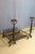 Pair of large wrought iron andirons, known as "bowl andirons," with adjustable spit bars and a fireplace grate. Very good...