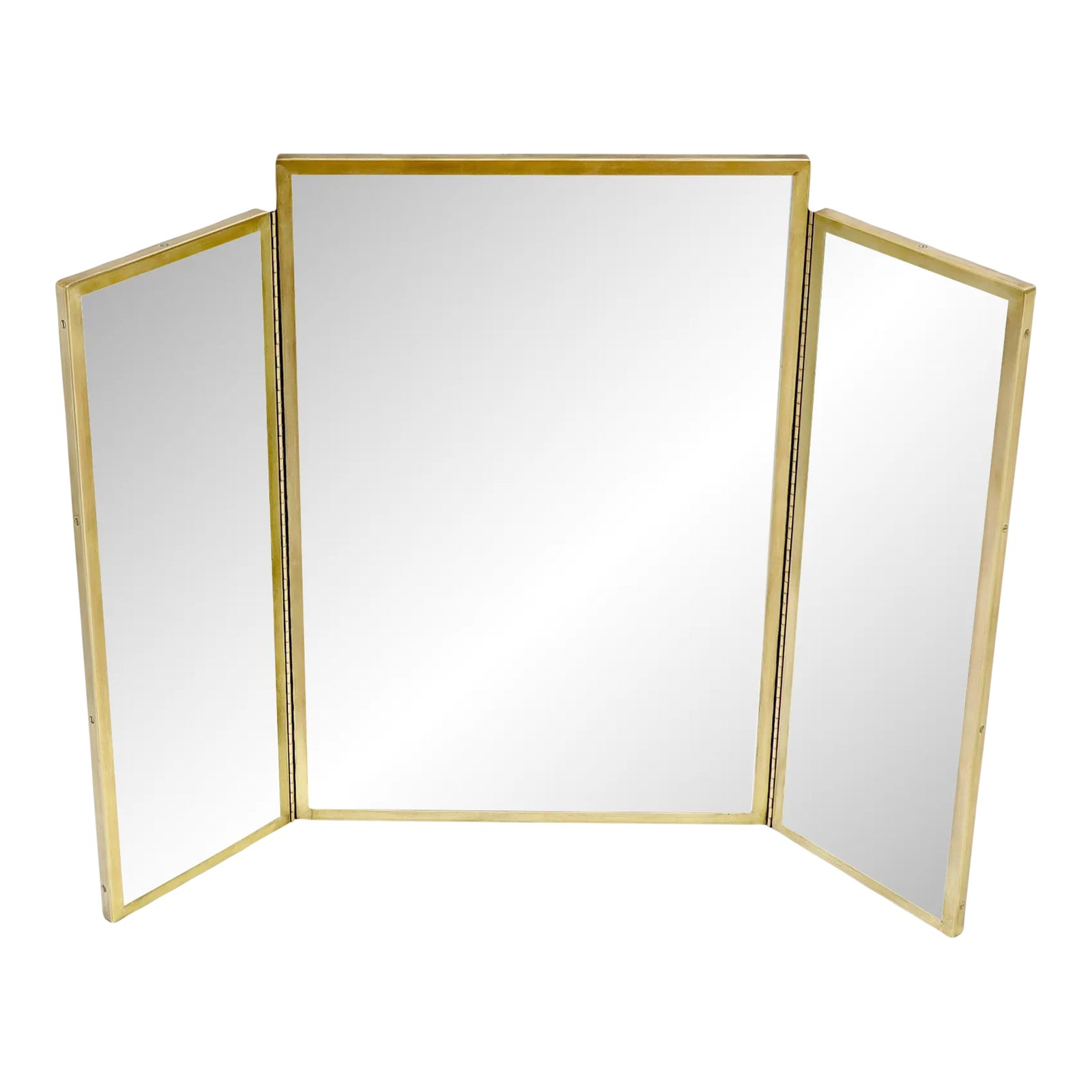 Mid 20th Century Trifold Brass Wall or Freestanding Dresser Top Mirror