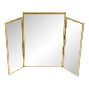 Mid 20th Century Trifold Brass Wall or Freestanding Dresser Top Mirror