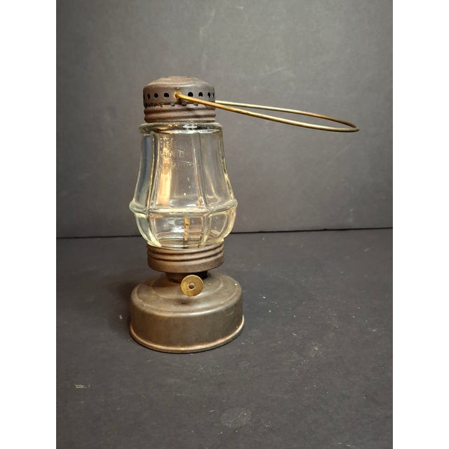 Antique 1870s Brass Skater’s Lantern – Clear Glass Globe & Original Burner For Sale - Image 4 of 15