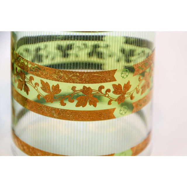 Vintage Culver Barware Cocktail Set Green and Gold Rock Glasses and Ice Bucket For Sale In Palm Springs - Image 6 of 17