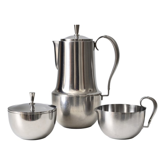 Danish Stainless Steel Coffee Set, 1950s, Set of 3 For Sale