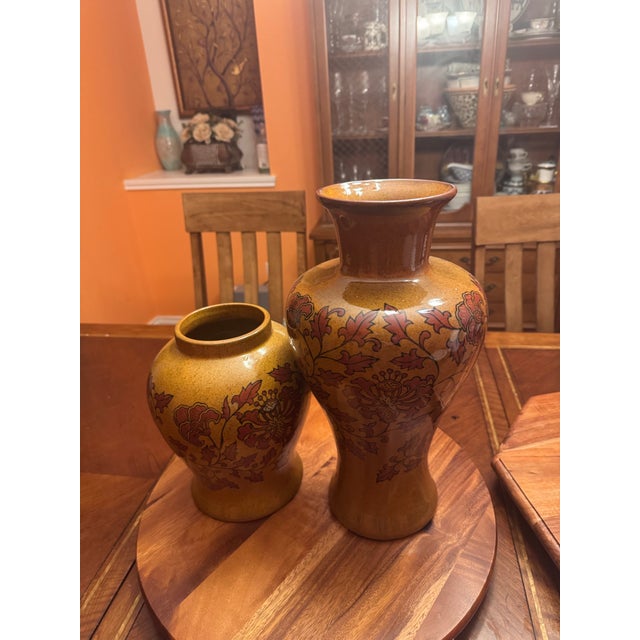 Chocolate 1990s Art Stoneware Urn/ Vases 16” & 10”Tall For Sale - Image 8 of 10