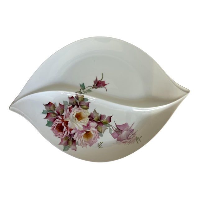 Vintage Hutschenreuther Maxim’s De Paris Leaf Form Floral Porcelain Platter For Sale
