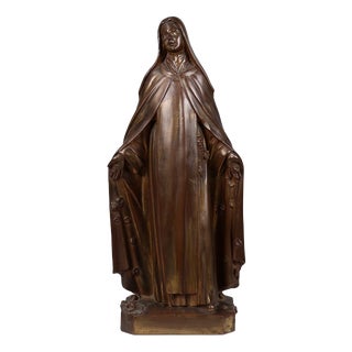 Large Holy Maria Statue in Bronze Painted Plaster, Belgium, 1930s For Sale