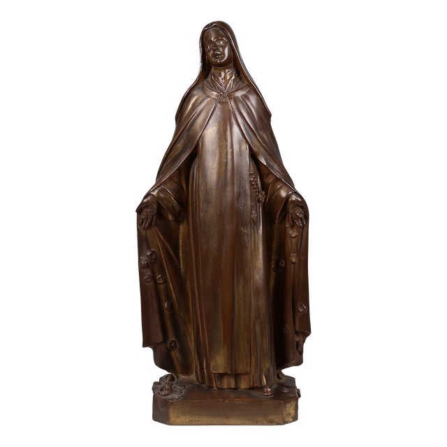 Large Holy Maria Statue in Bronze Painted Plaster, Belgium, 1930s For Sale