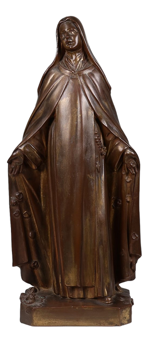 Large Holy Maria Statue in Bronze Painted Plaster, Belgium, 1930s