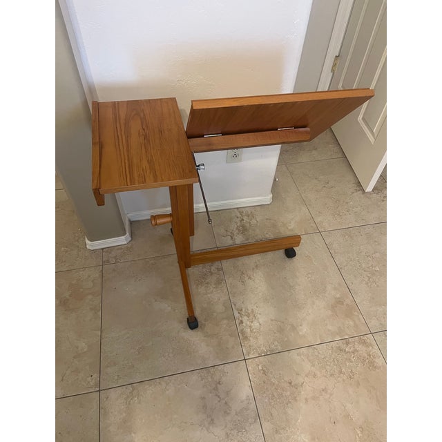 Mid-Century Modern 1980s Furbo Spottrup Style Mid-Century Danish Teak Rolling Adjustable Tray Table For Sale - Image 3 of 11